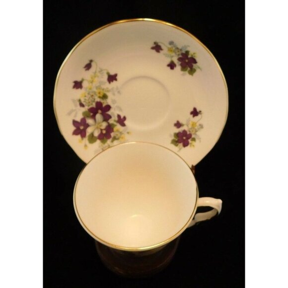 Royal Vale English Bone China Tea Cup Saucer With Violets Design Gold Trim - Picture 5 of 10